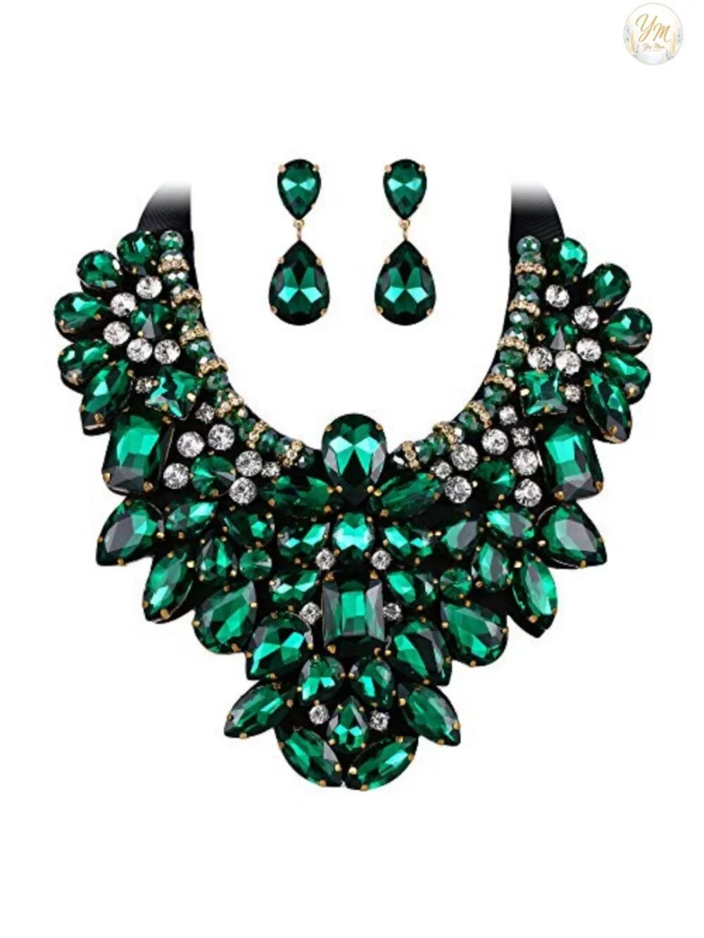Rhinestone Crystal Statement Necklace Earrings Set with Gift Box, Adjustable